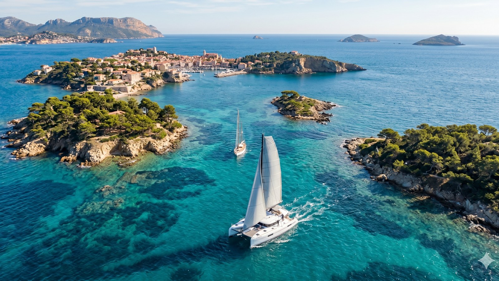 Sailing yacht on open water